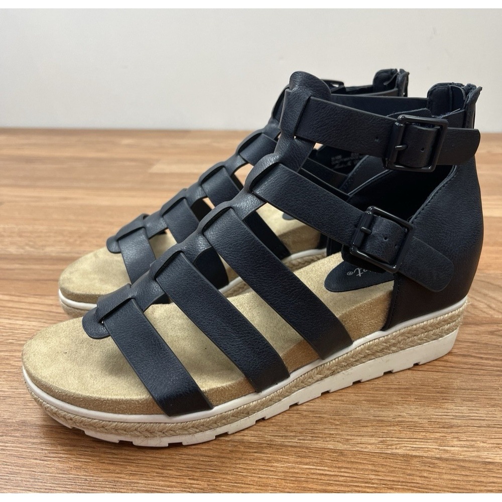 Easy Street Women's Simone Gladiator Zip Platform Wedge Sandals, Navy Size 8
